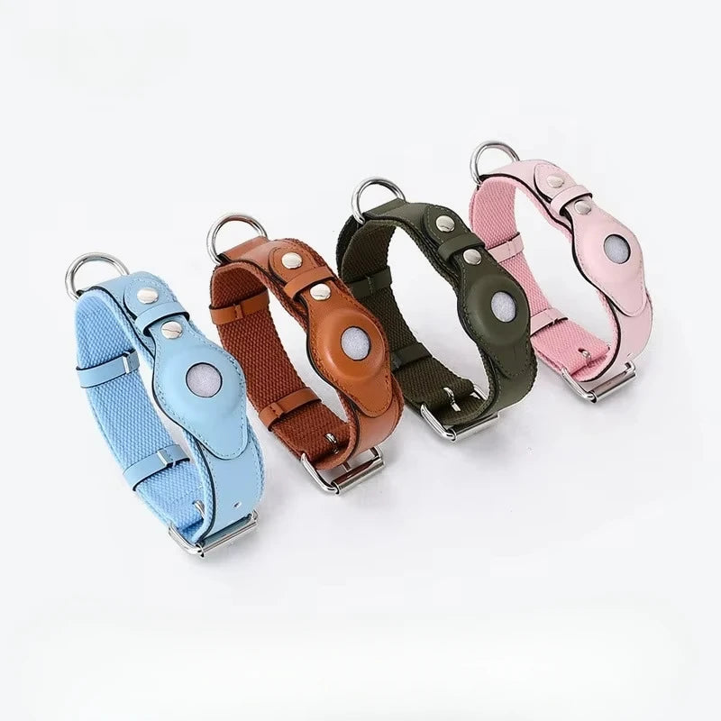 Loudik Wholesale Soft Leather Puppy Collar for Airtag Tracker Pet Collar Dog Leash Medium Large Dog Pet Supplies Accessories