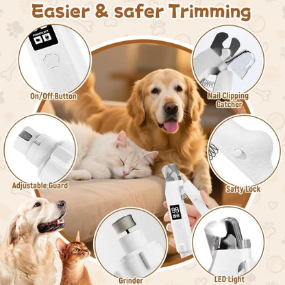 Silent Pet Nail Clipper with LED Grinder 2 in 1 