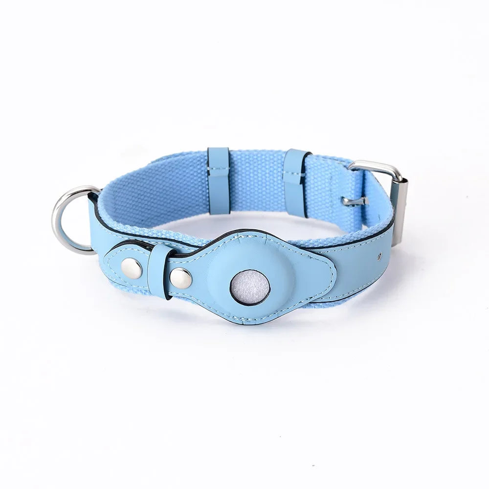 Loudik Wholesale Soft Leather Puppy Collar for Airtag Tracker Pet Collar Dog Leash Medium Large Dog Pet Supplies Accessories