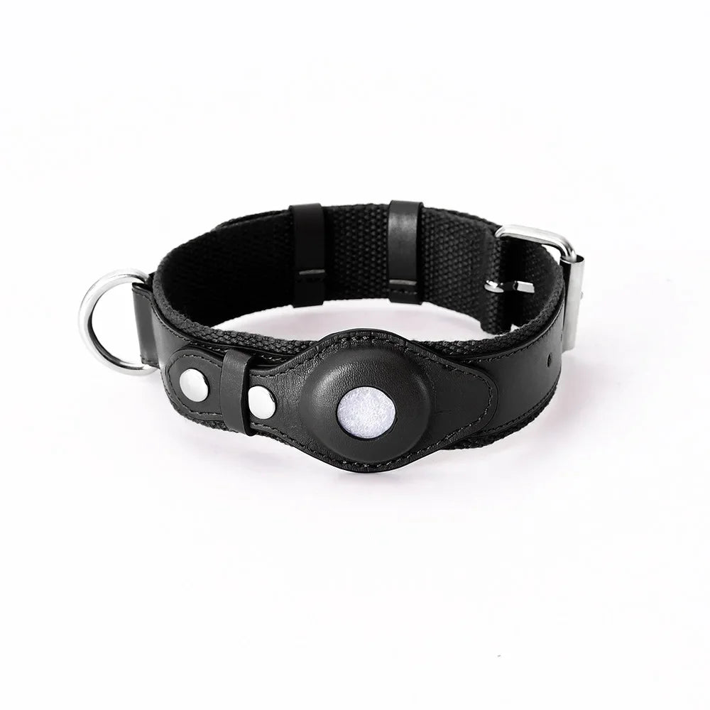 Loudik Wholesale Soft Leather Puppy Collar for Airtag Tracker Pet Collar Dog Leash Medium Large Dog Pet Supplies Accessories