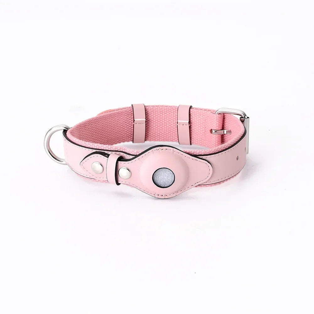 Loudik Wholesale Soft Leather Puppy Collar for Airtag Tracker Pet Collar Dog Leash Medium Large Dog Pet Supplies Accessories