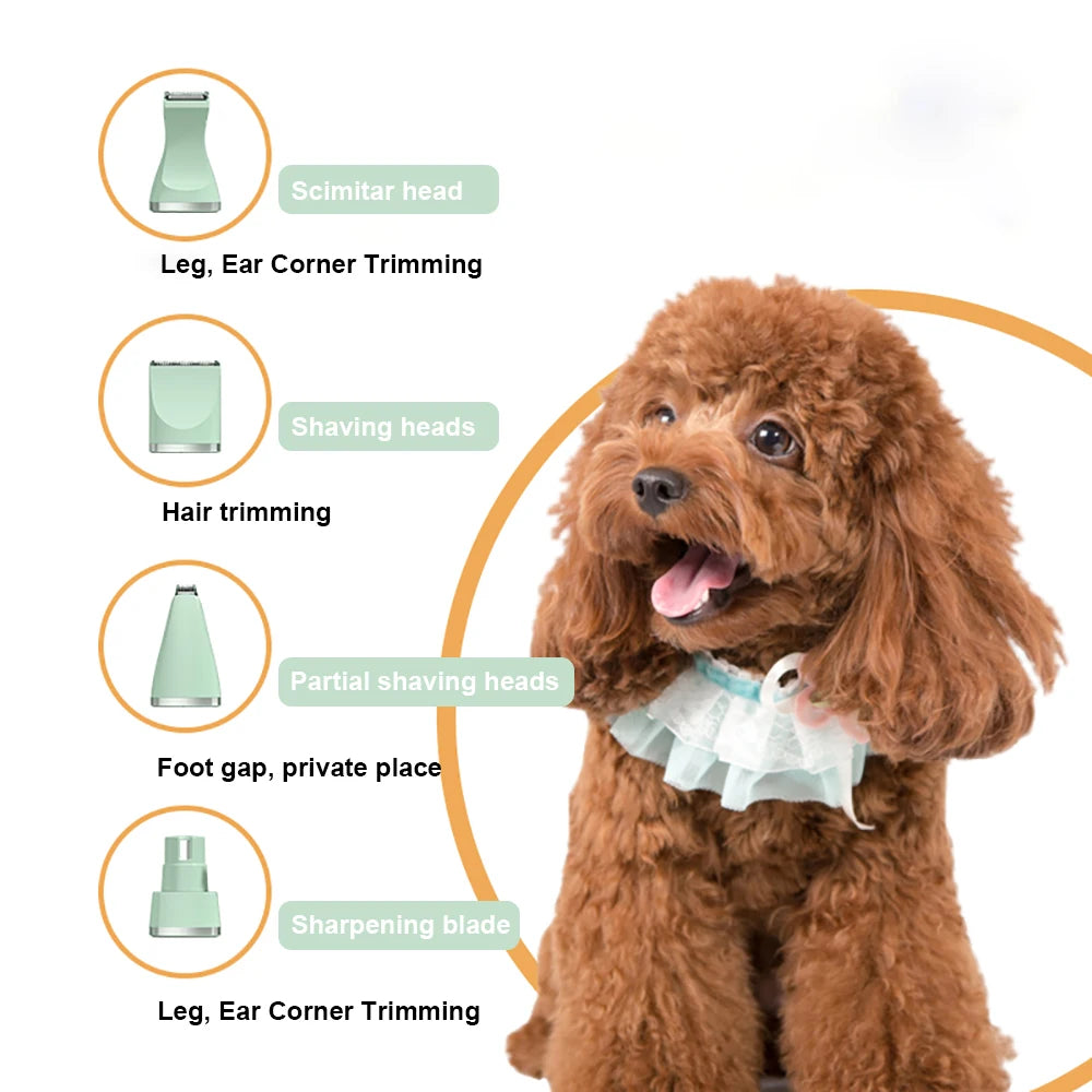 Dog Clipper Cat Hair Clippers Pet Grooming Haircut Nail Trimmer Set 4 in 1 Cordless Rechargeable Professional Pet Grooming Tool