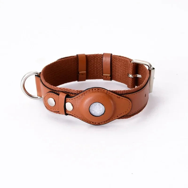 Loudik Wholesale Soft Leather Puppy Collar for Airtag Tracker Pet Collar Dog Leash Medium Large Dog Pet Supplies Accessories