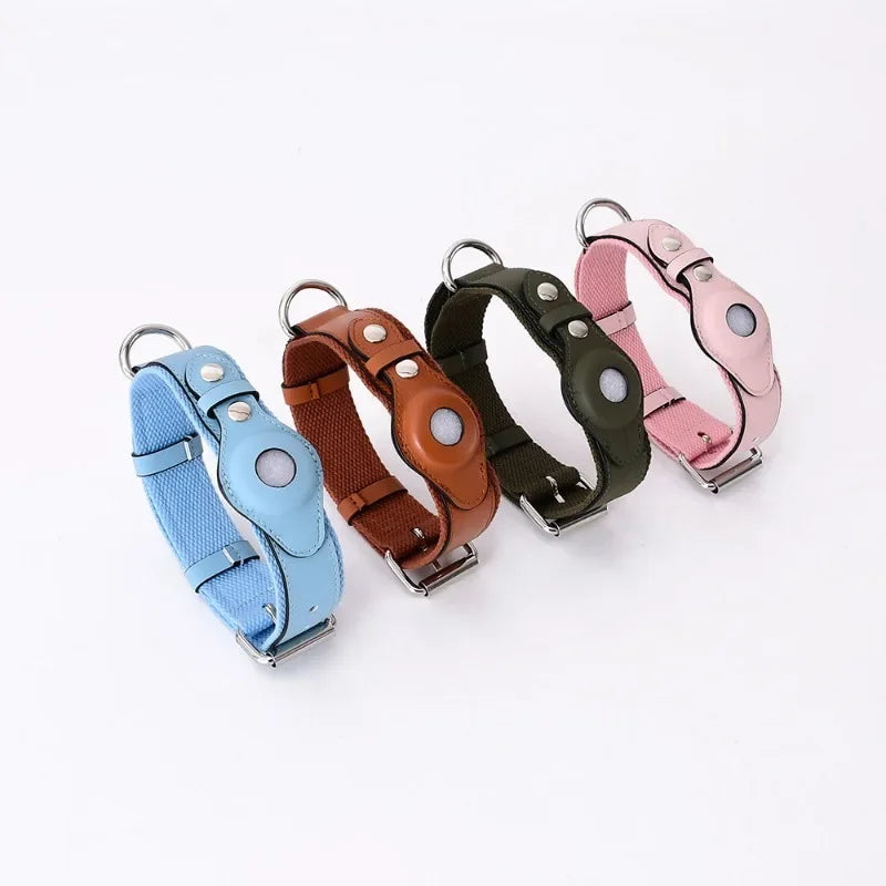 Loudik Wholesale Soft Leather Puppy Collar for Airtag Tracker Pet Collar Dog Leash Medium Large Dog Pet Supplies Accessories